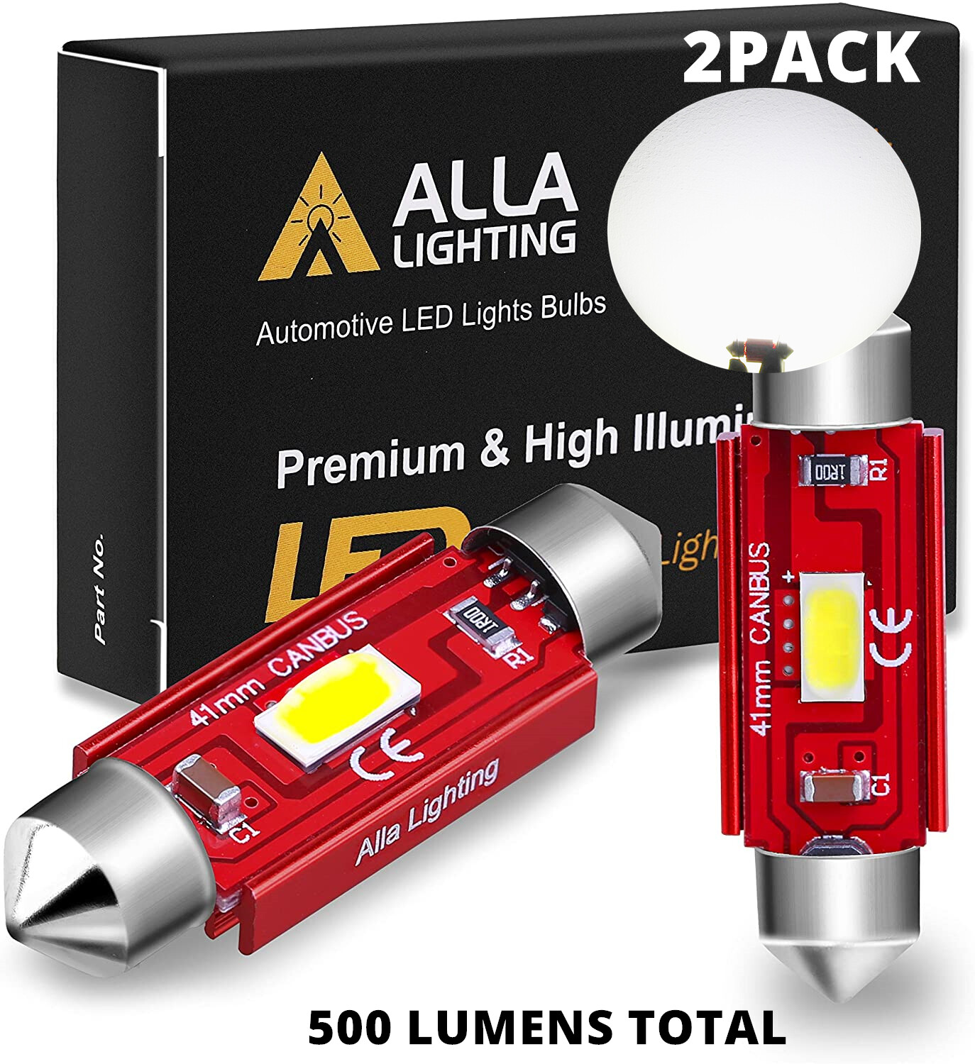 AllaLighting 561 LED Interior Domo Mapa Cortesía Bombilla Superior, Blanco Brillante-