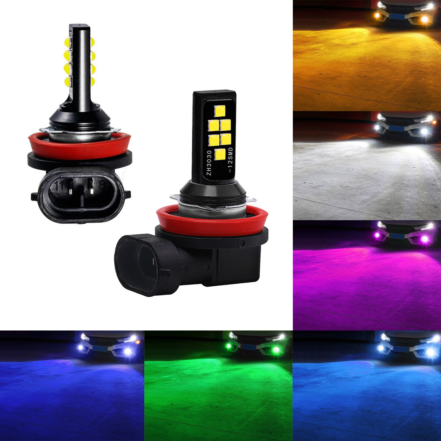 Bombilla antiniebla LED G4 automotriz 2x H11 SMD 3030 alto brillo colorido lámpara DRL-