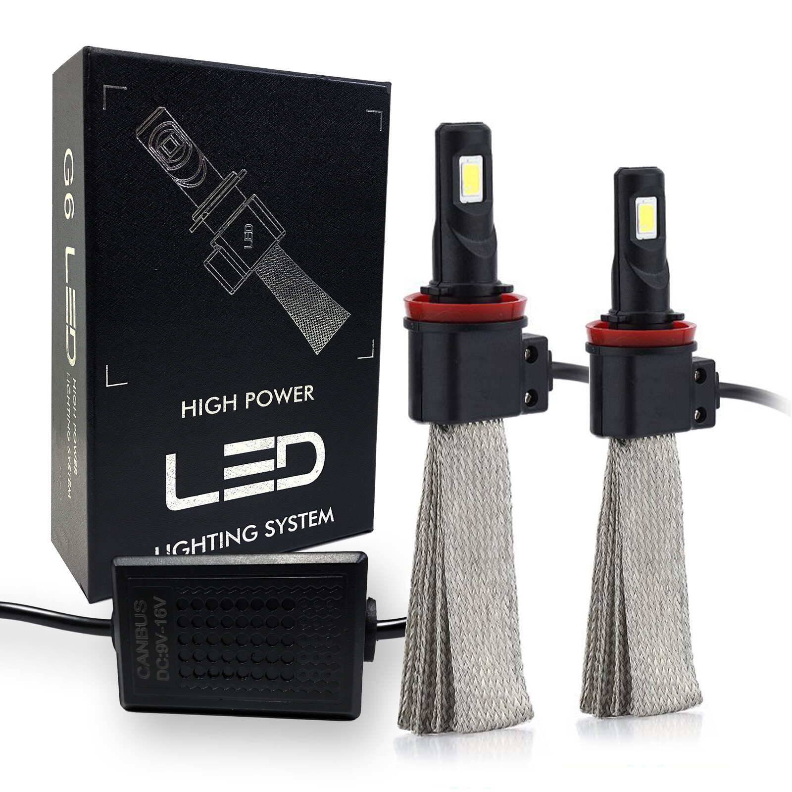 Kit de faros LED sin ventilador G4 Automotive 2x H11 H8 60W bombillas blancas brillantes 6000K-