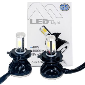 Kit de faros LED automotrices H4 Hi/Lo 40W 4 caras doble haz blanco amarillo azul-