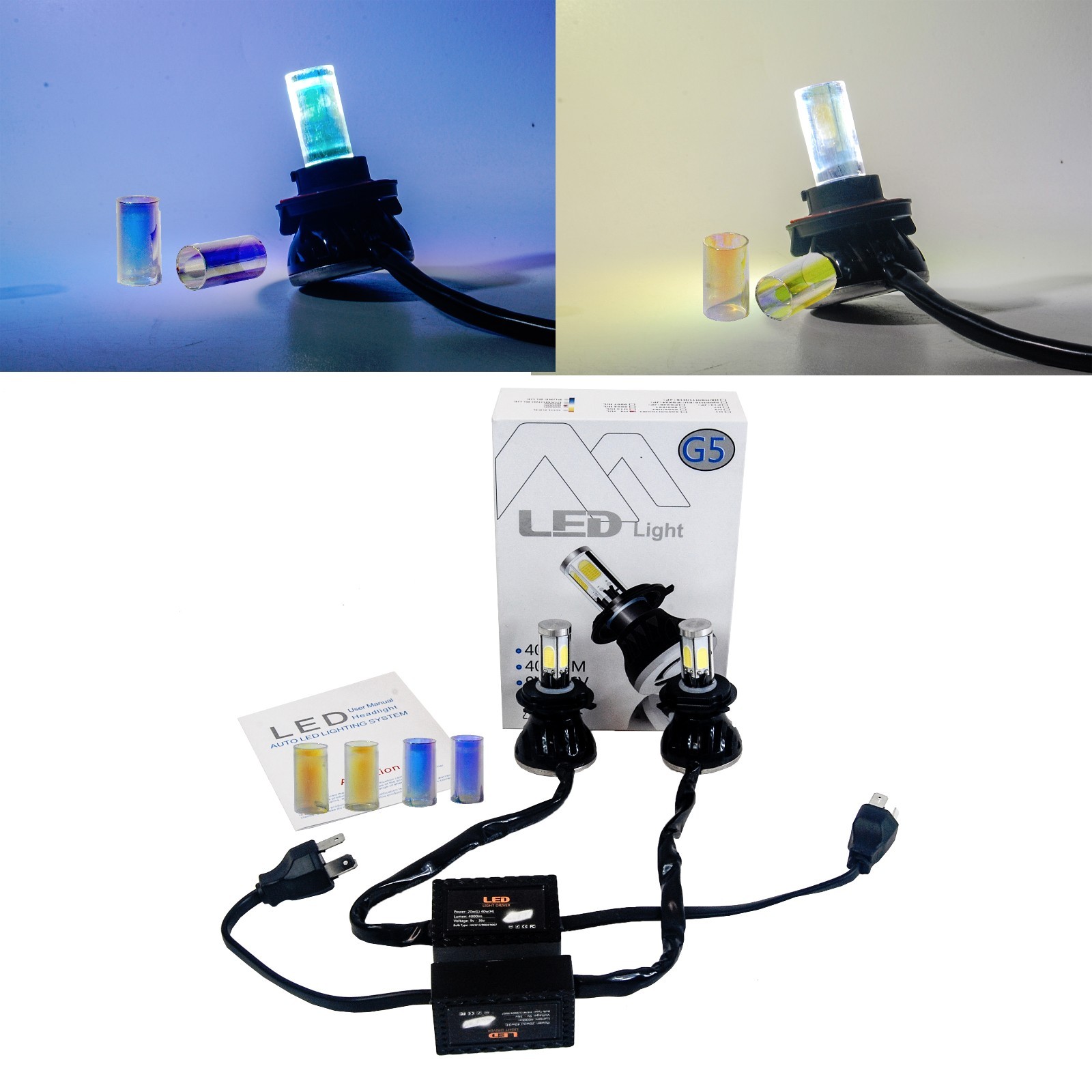 Kit de faros LED automotrices H4 Hi/Lo 40W 4 caras doble haz blanco amarillo azul- - Image 4