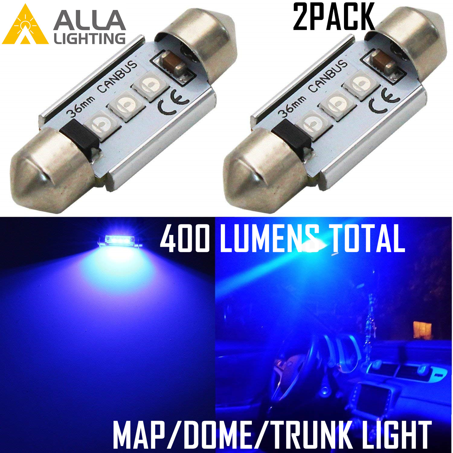 Bombilla domo Allá DE3175 31 MM azul 3 LED, festón de lectura superior superior superior superior-