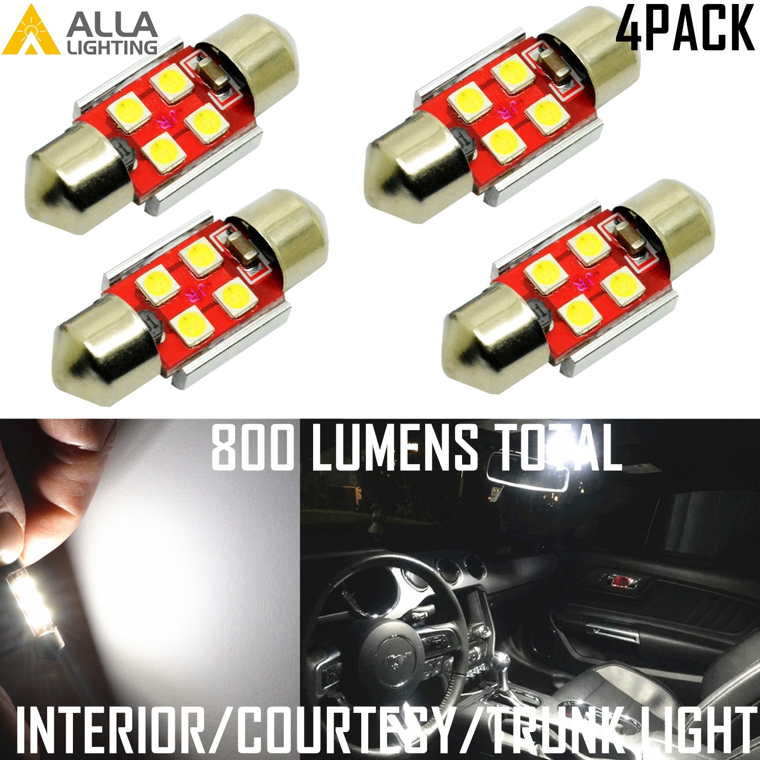 AllaLighting 4x 6000K mapa LED, cúpula, cortesía, bombilla troncal DE3175 blanco brillante-