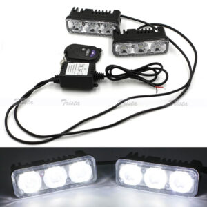 2 piezas 3 LED Blanco Coche DRL Luz de Conducción Control Remoto Flash Estroboscópico Lámpara de Advertencia-