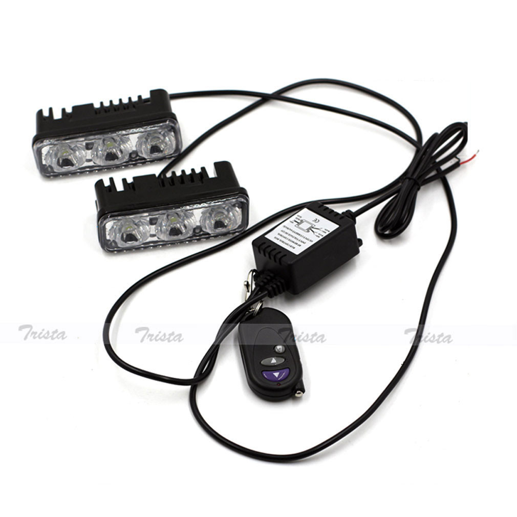 2 piezas 3 LED Blanco Coche DRL Luz de Conducción Control Remoto Flash Estroboscópico Lámpara de Advertencia- - Image 2