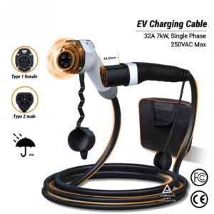 Cable de carga EV (7kW - Tipo 2 a Tipo 1), Cargador EV Modo 3, 32A 250V Max, 5m-