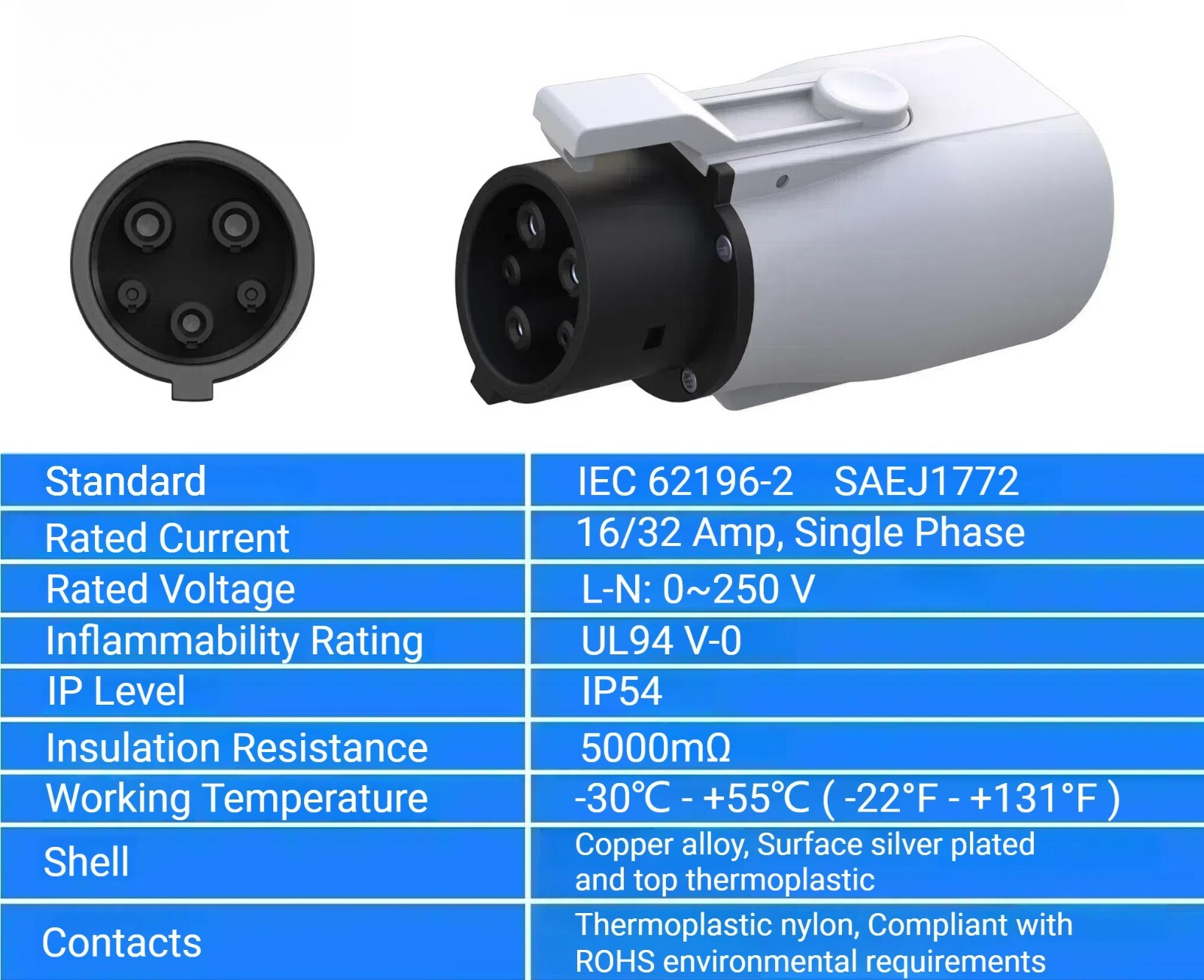 Conector de cable de carga EV tipo 2 a tipo 1, adaptador IEC62196 a J1772, 32A 7kW- - Image 2