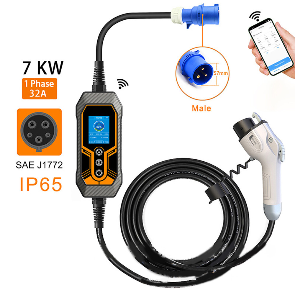 Cable de carga EV portátil CEE 32A 16 ft APP J1772 cargador de coche eléctrico rápido 7KW-