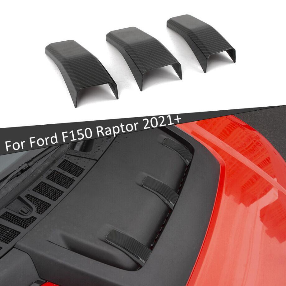 Car Hood Scoop Air Vent Cover Trim For Ford F150 Raptor 21-23 Accessories Carbon - Image 4