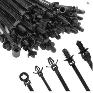 110 PIEZAS Instalación Automotriz Negro Montaje Empuje Cable Cremallera Lazos Tamaño Surtido [-