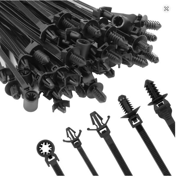 110 PIEZAS Instalación Automotriz Negro Montaje Empuje Cable Cremallera Lazos Tamaño Surtido [-