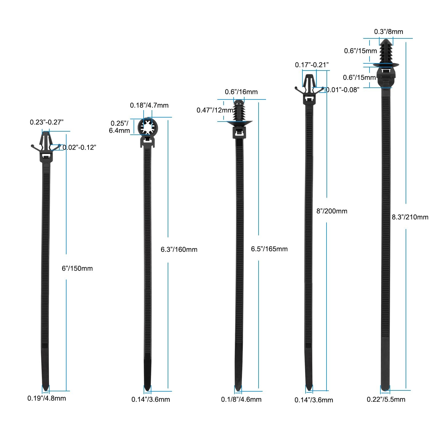 Armpow 110 PCS Instalación Automotriz Negro Empuje Montaje Cable Cremallera Lazos Surtido...- - Image 3