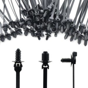 60pcs Assorted Push Mount Cable Zip Ties w/ Push Pin for Automotive Trailer Boat