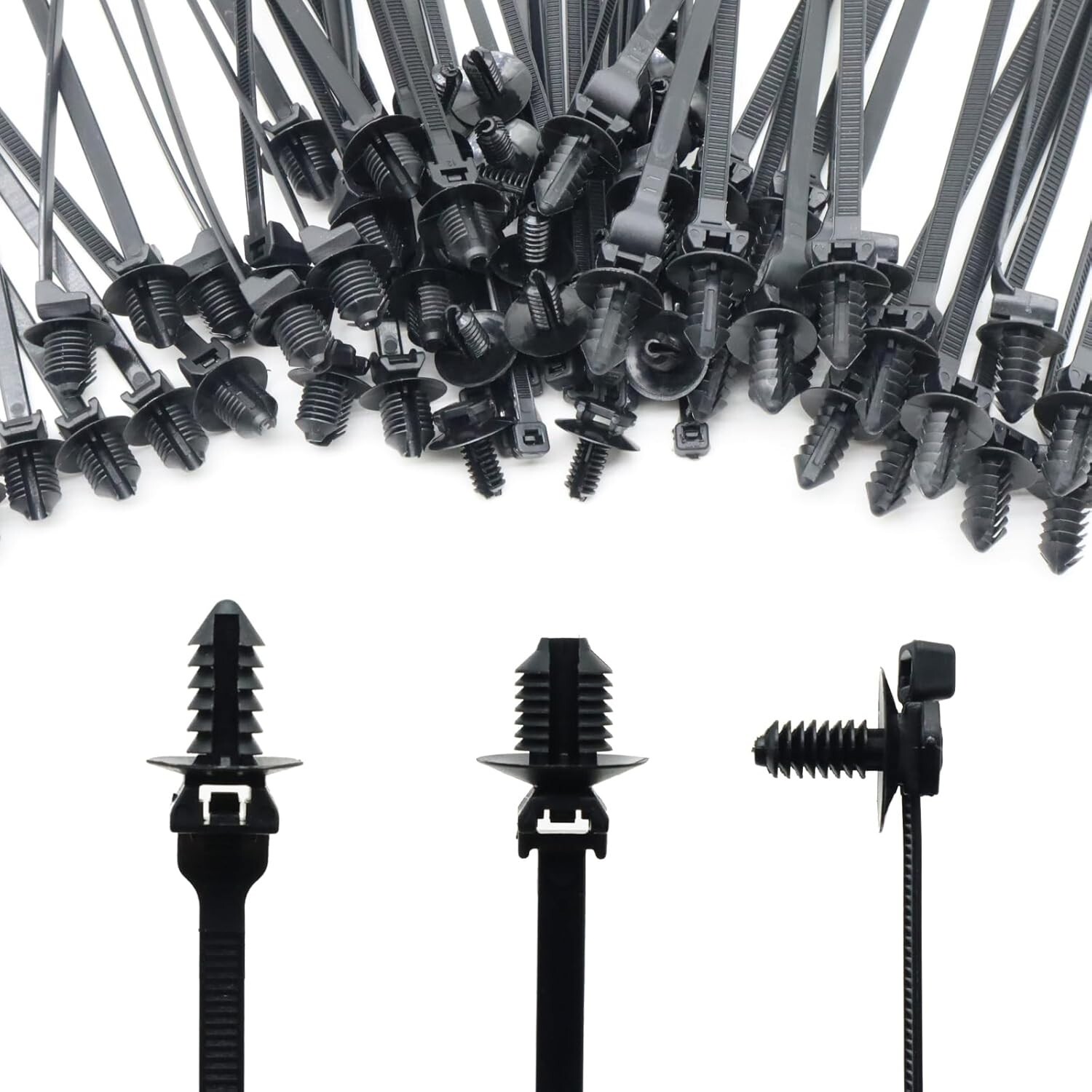 60pcs Assorted Push Mount Cable Zip Ties w/ Push Pin for Automotive Trailer Boat