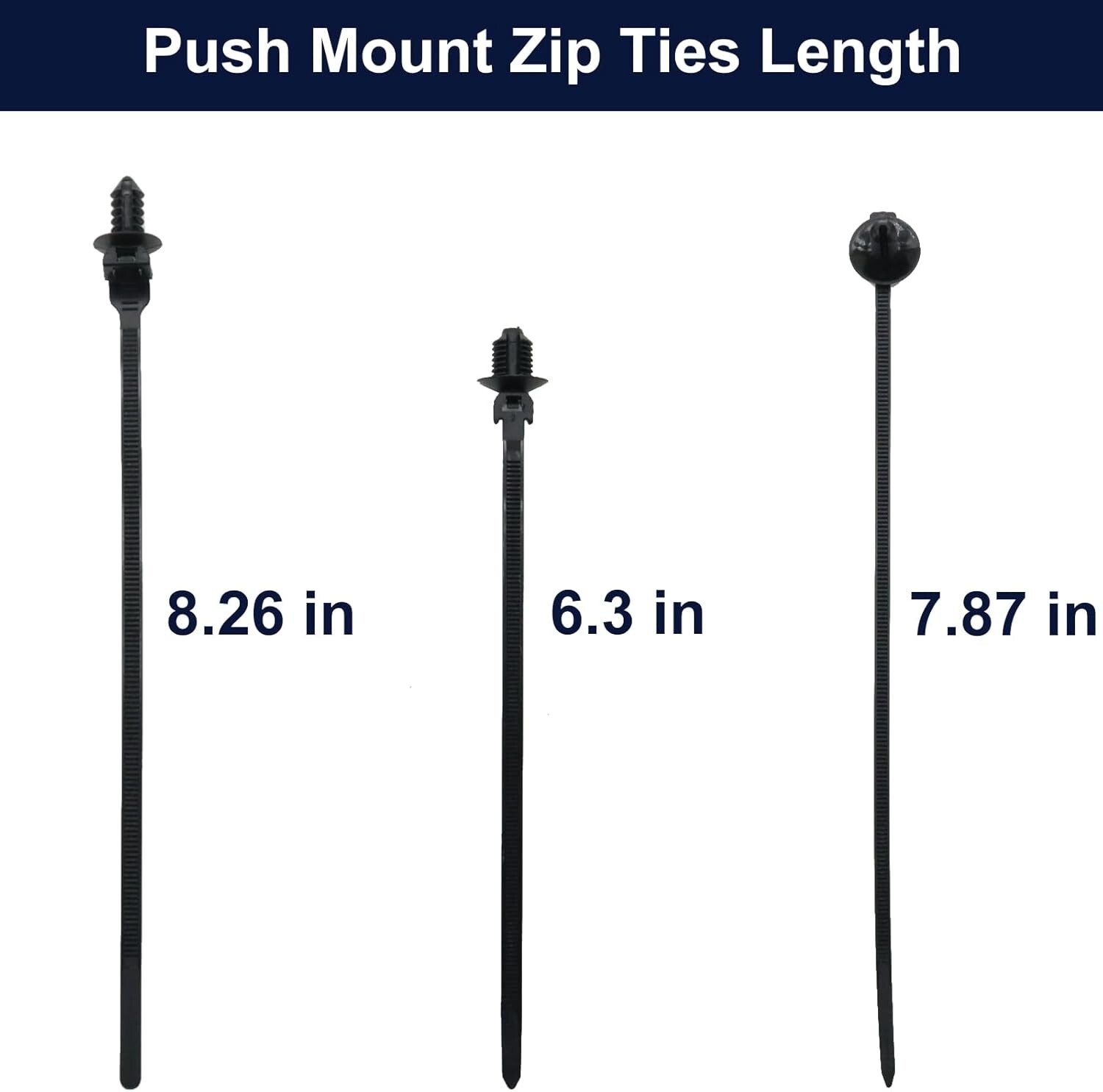 60pcs Assorted Push Mount Cable Zip Ties w/ Push Pin for Automotive Trailer Boat - Image 4