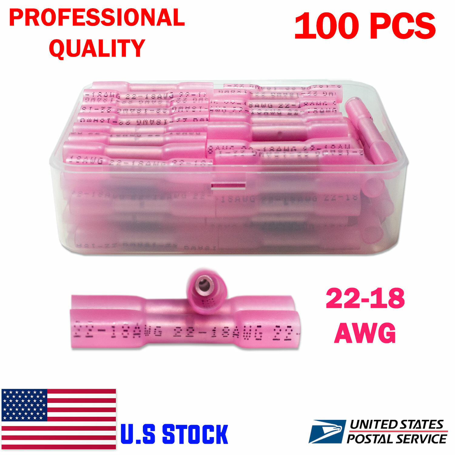 Kit de terminales de crimpado automotriz conectores termorretráctiles rojos 18-22 AWG de 100 piezas-