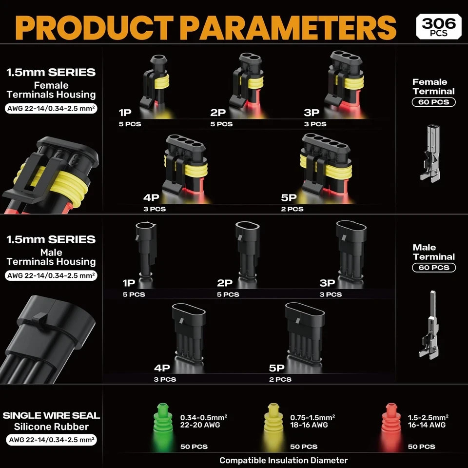 Kit de herramientas de crimpado conectores automotrices impermeables 1-5 pines 22-14 AWG- - Image 4