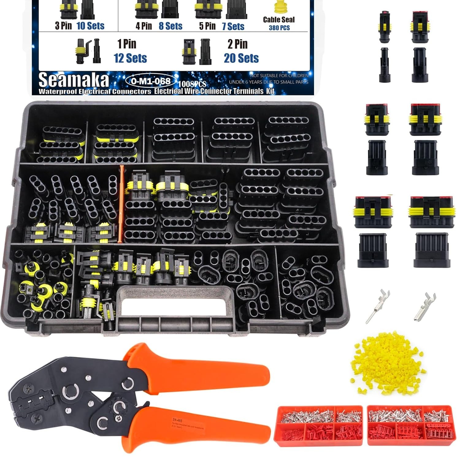 Kit de 1008 piezas 63 juegos de conectores de cable automotrices impermeables 1/2/3/4/5/6 pines... -