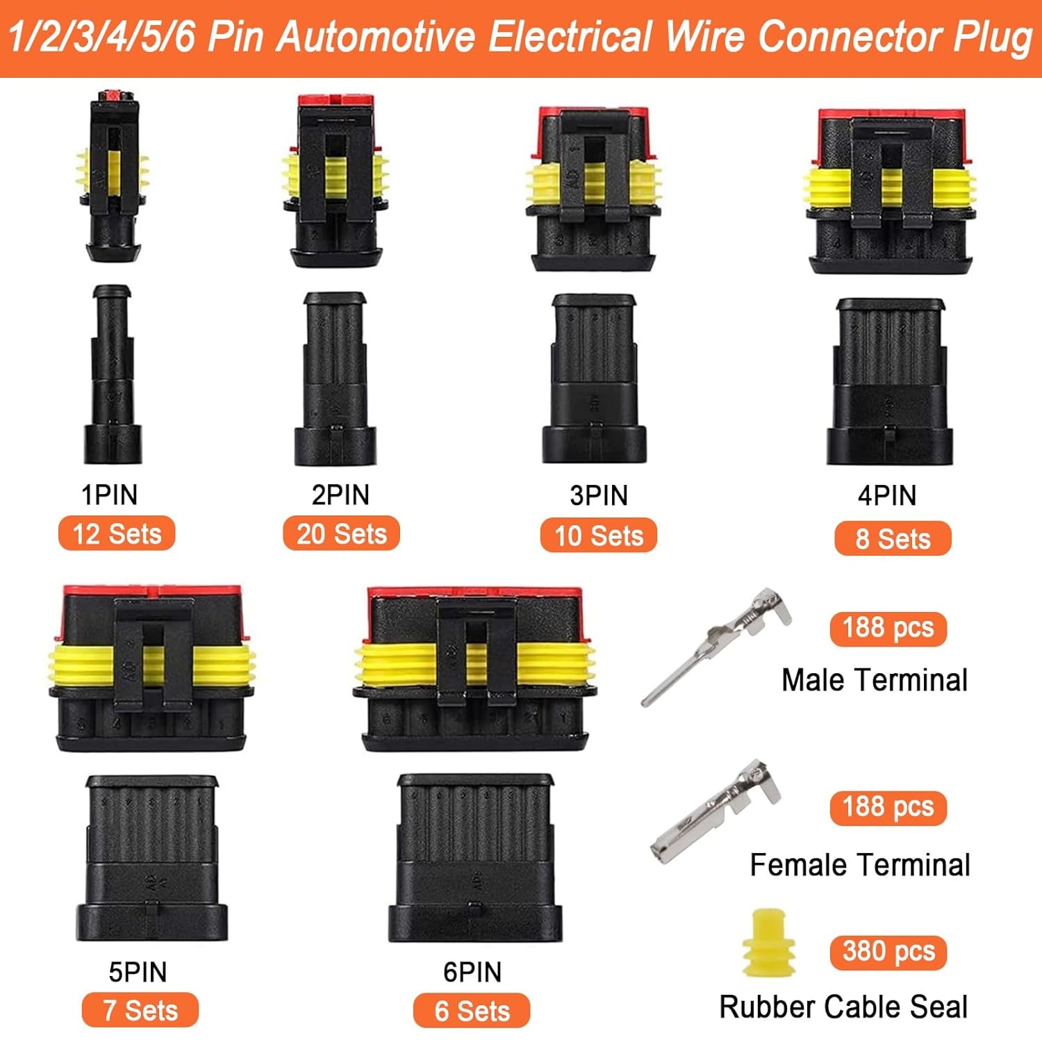 Kit de 1008 piezas 63 juegos de conectores de cable automotrices impermeables 1/2/3/4/5/6 pines... - - Image 3