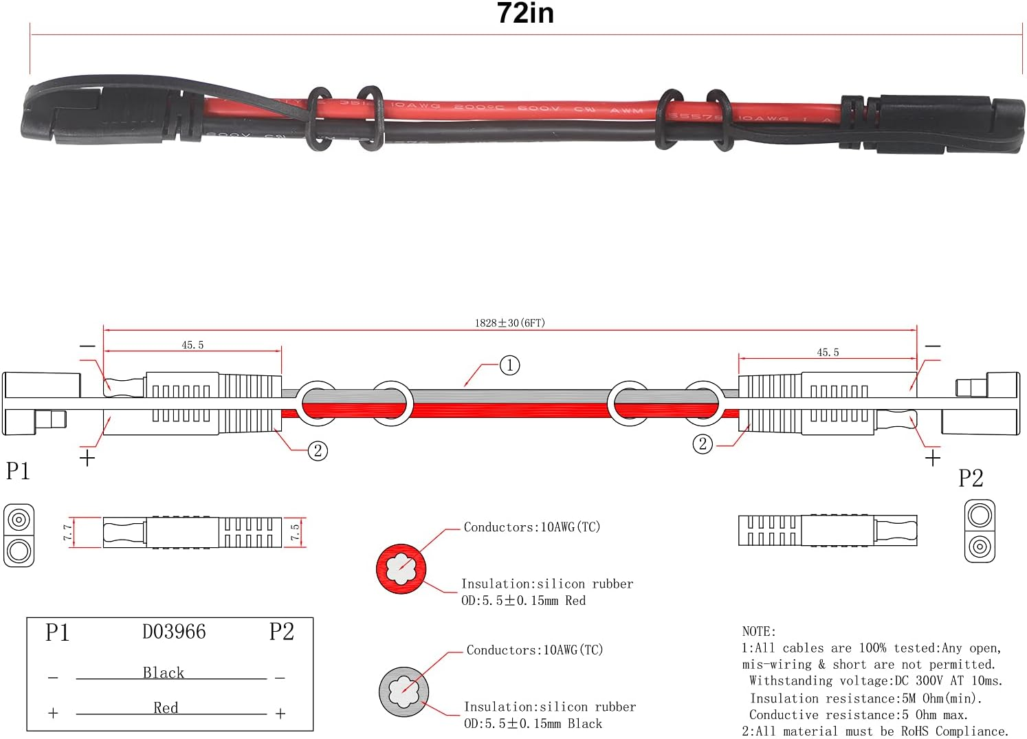 10Gauge SAE Extension Cable 10AWG - 6FT SAE to SAE Cable Battery Charger Extensi - Image 2
