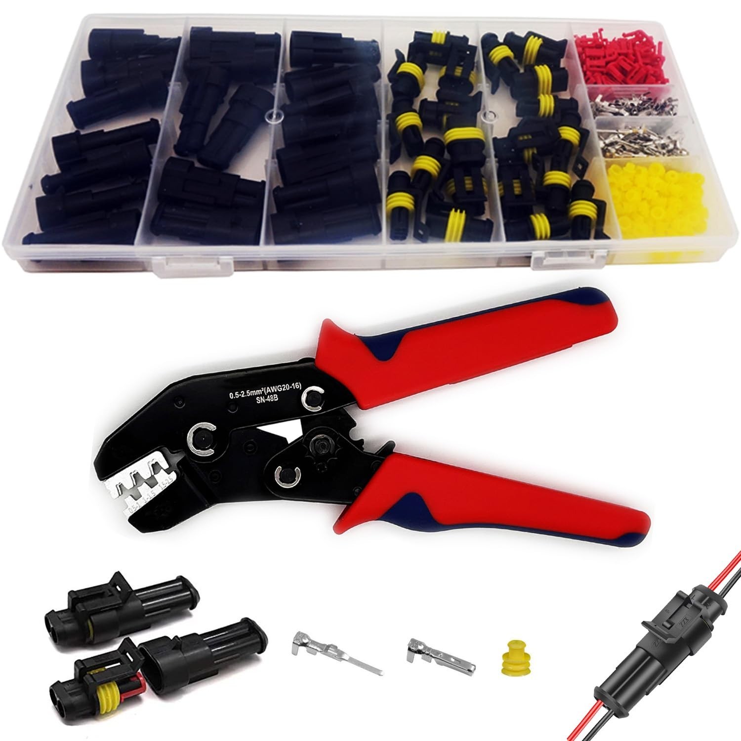 Juego de 20 kits de conectores eléctricos automotrices impermeables de 2 pines y herramientas de prensado- - Image 2