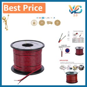 22AWG 100ft LED Extension Cable Copper Wire – 2 Pin, Red Black, 12V/24V