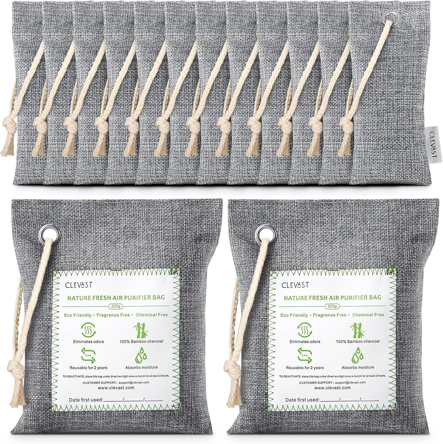 Paquete de 14 bolsas purificadoras de aire de carbón de bambú - Eliminador de olores natural para el hogar- - Image 3