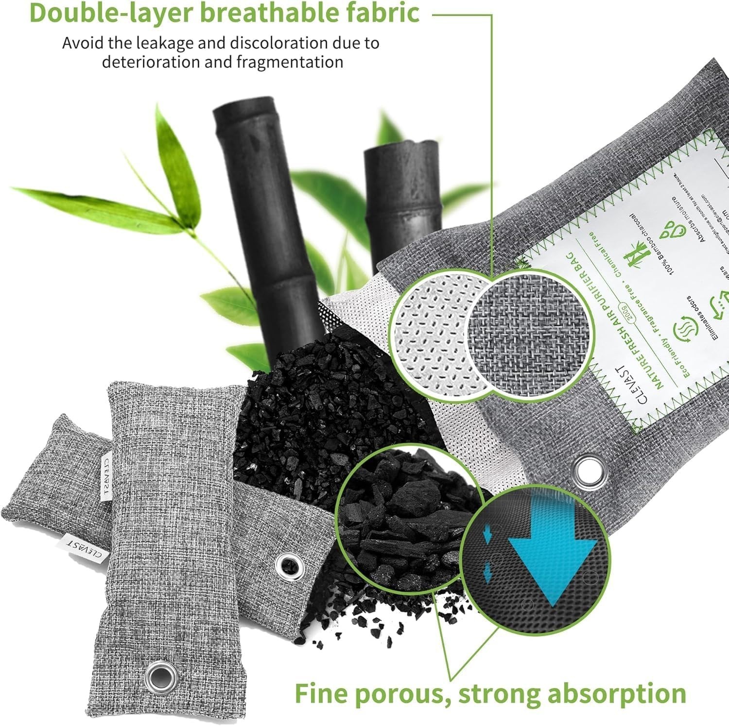Paquete de 14 bolsas purificadoras de aire de carbón de bambú - Eliminador de olores natural para el hogar- - Image 4