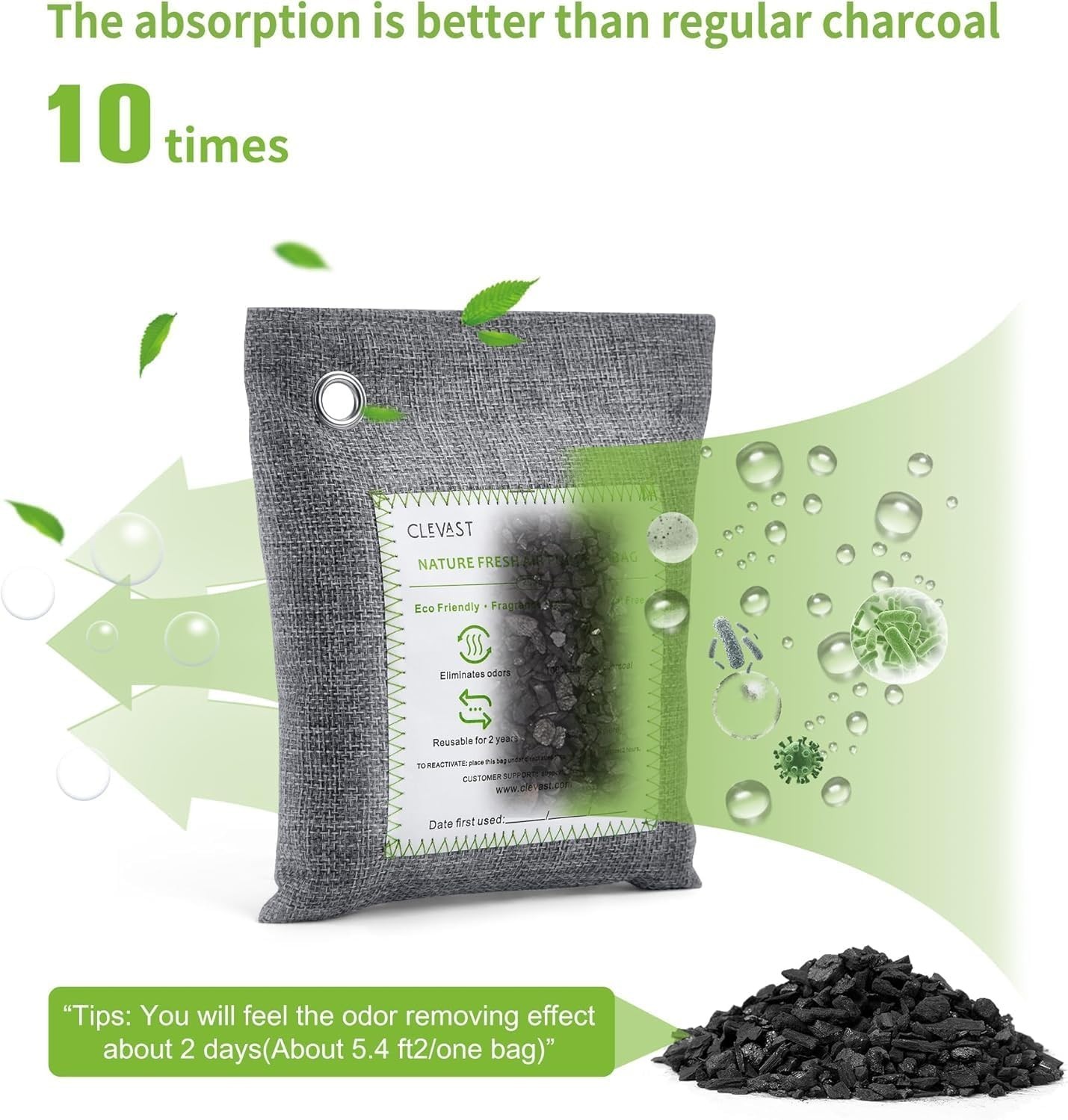 Paquete de 14 bolsas purificadoras de aire de carbón de bambú - Eliminador de olores natural para el hogar- - Image 5