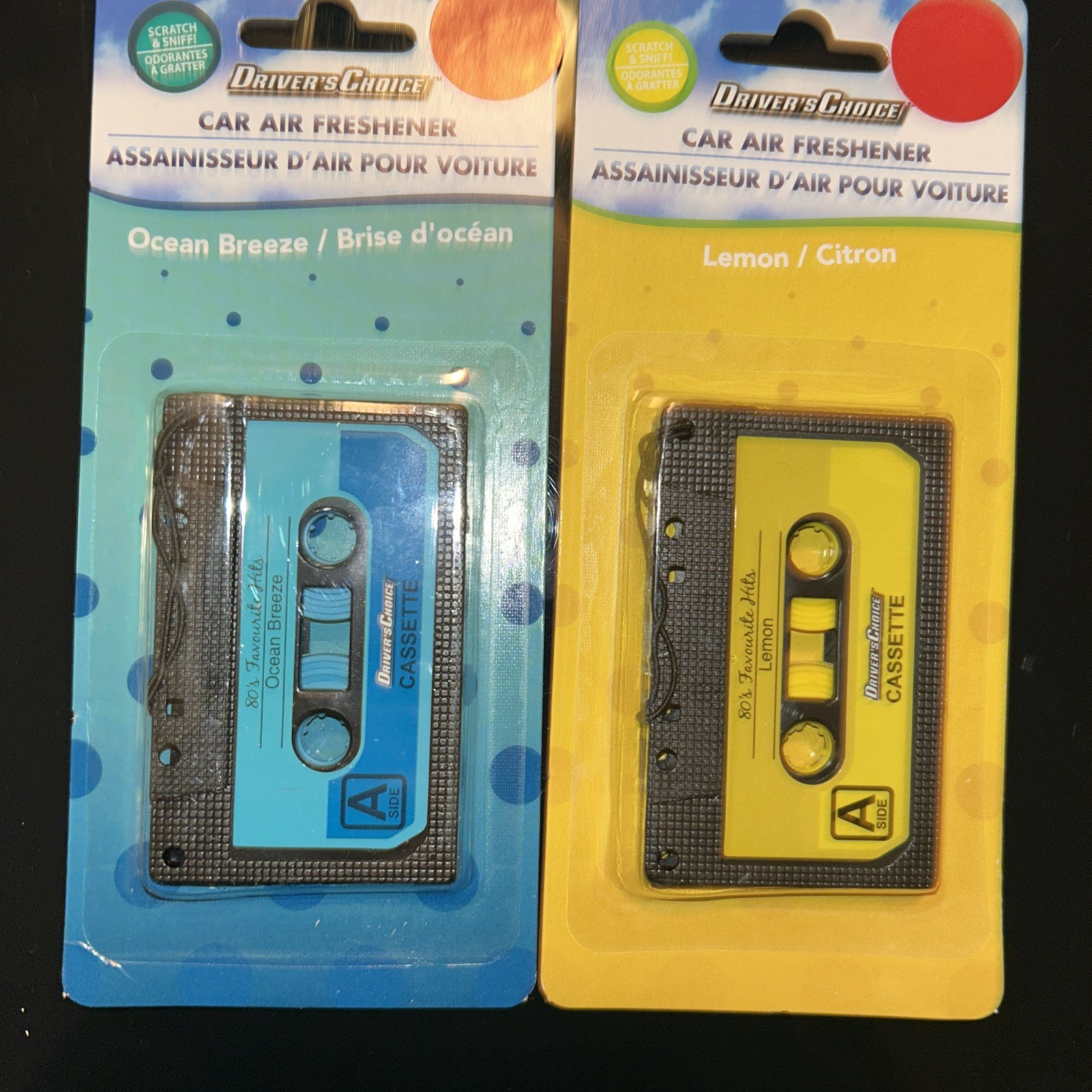 2 CINTA DE CASETE NUEVA novedad ambientadores coche Ocean breeze & Lemon citrus años 80-