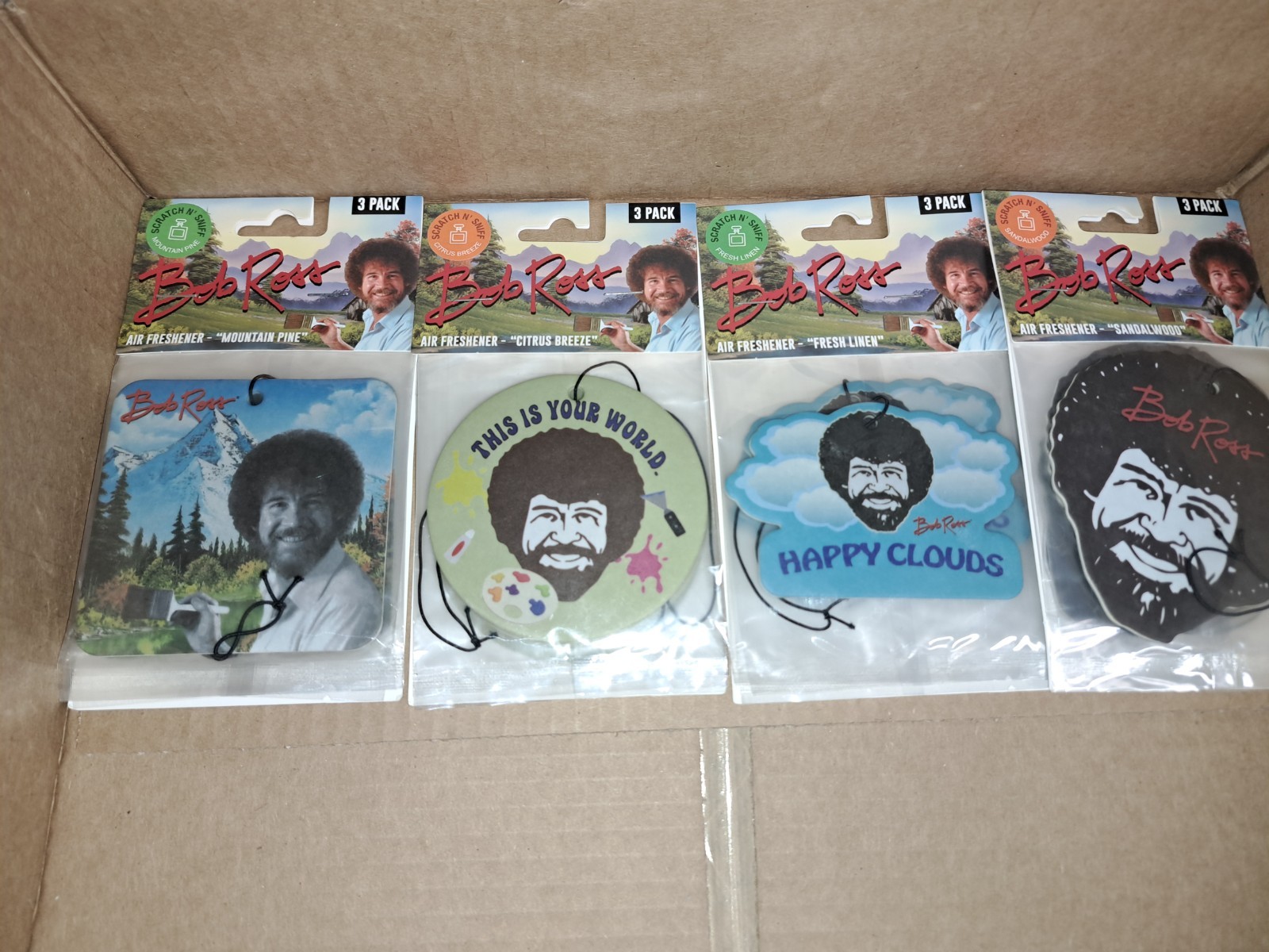 Ambientador Coche Bob Ross Lote De 4 Estilos Diferentes 3 Paquetes NUEVO SELLADO-