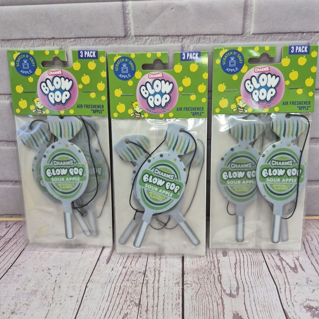 Encantos Blow Pop Sour Apple Ambientador Coche Lote de 3 Paquetes, -NUEVO SELLADO-