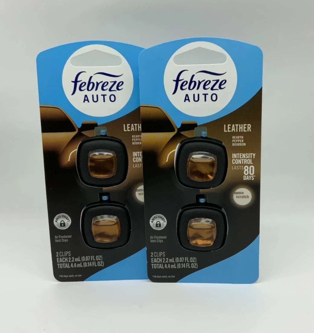 Ambientadores de aire de ventilación de cuero Febreze para automóvil - Paquete de 4 eliminadores de olores para vehículos-