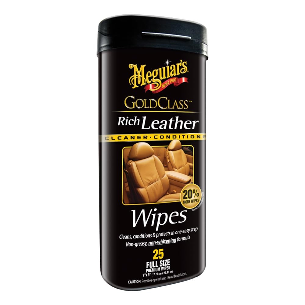 Meguiar's G10900 Gold Class Toallitas de cuero ricas para asientos de auto y auto, 25 toallitas-