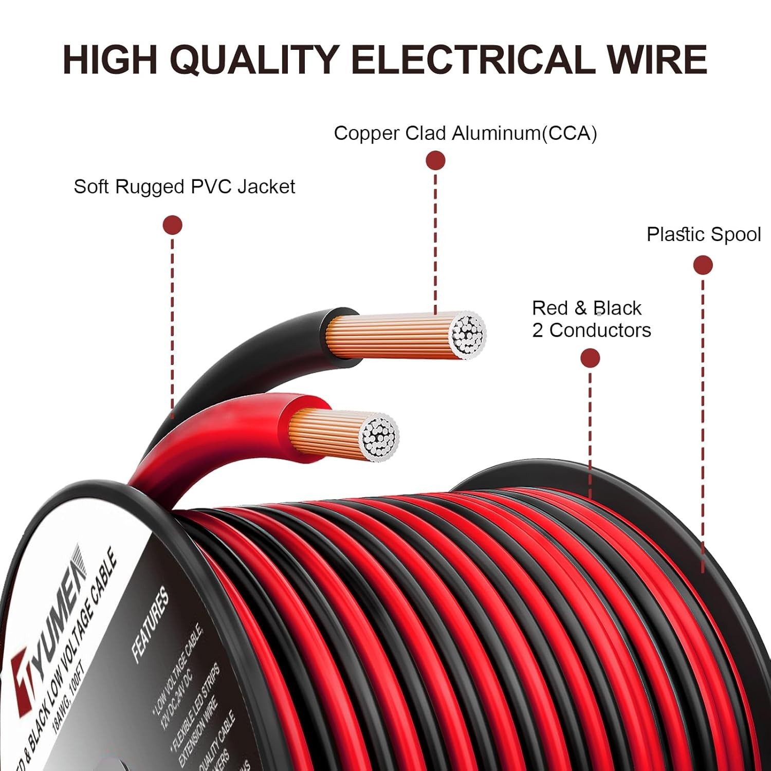 16 AWG Wire Extension Cable 100FT Red Black LED Strip Light DC Power Cord - Image 4
