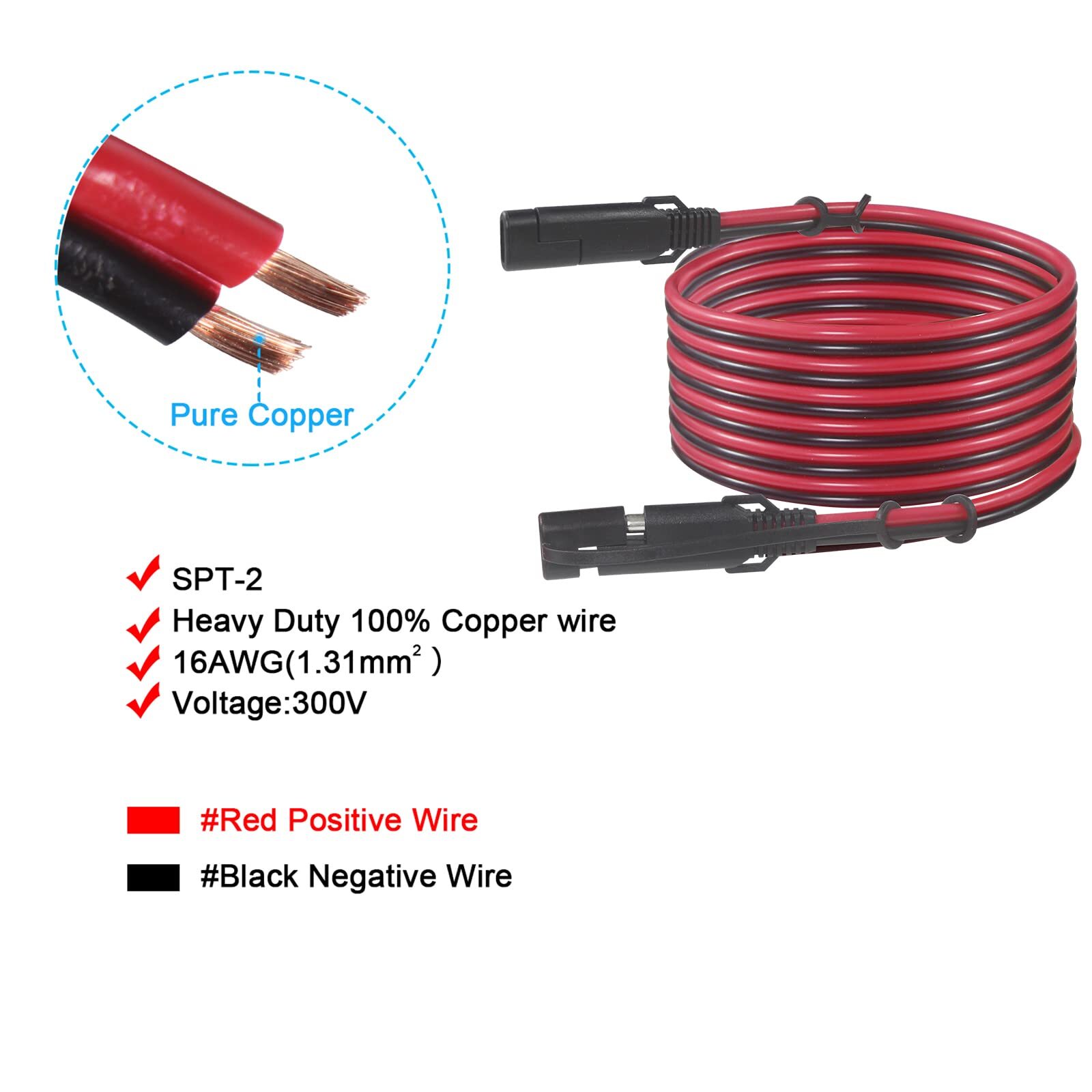 12FT SAE to SAE Extension Cable 16AWG- SAE Extension Cord SAE 2Pin Bullet Qui... - Image 3