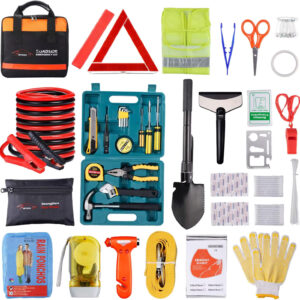 Car Roadside Emergency Kit with Jumper Cables, Auto Vehicle Safety Roa...