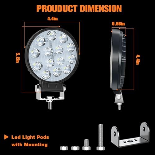 42W LED Work Light Pods - 4" Round Flood Lights for Truck, ATV, UTV, Boat, RV - - Image 3