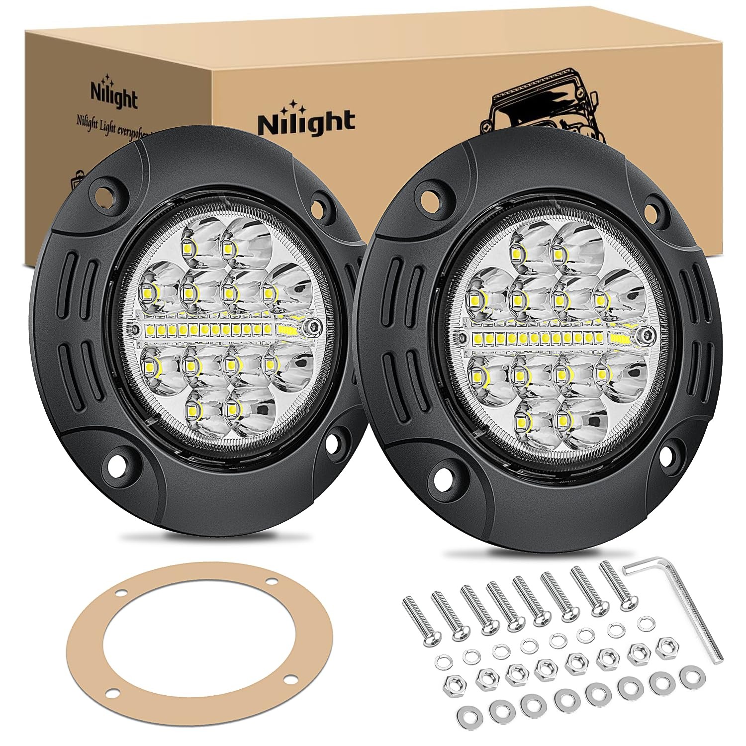 Nilight Flush Mount LED Pods 2x 5" 36W Spot Flood Combo Beam Off-Road Lights