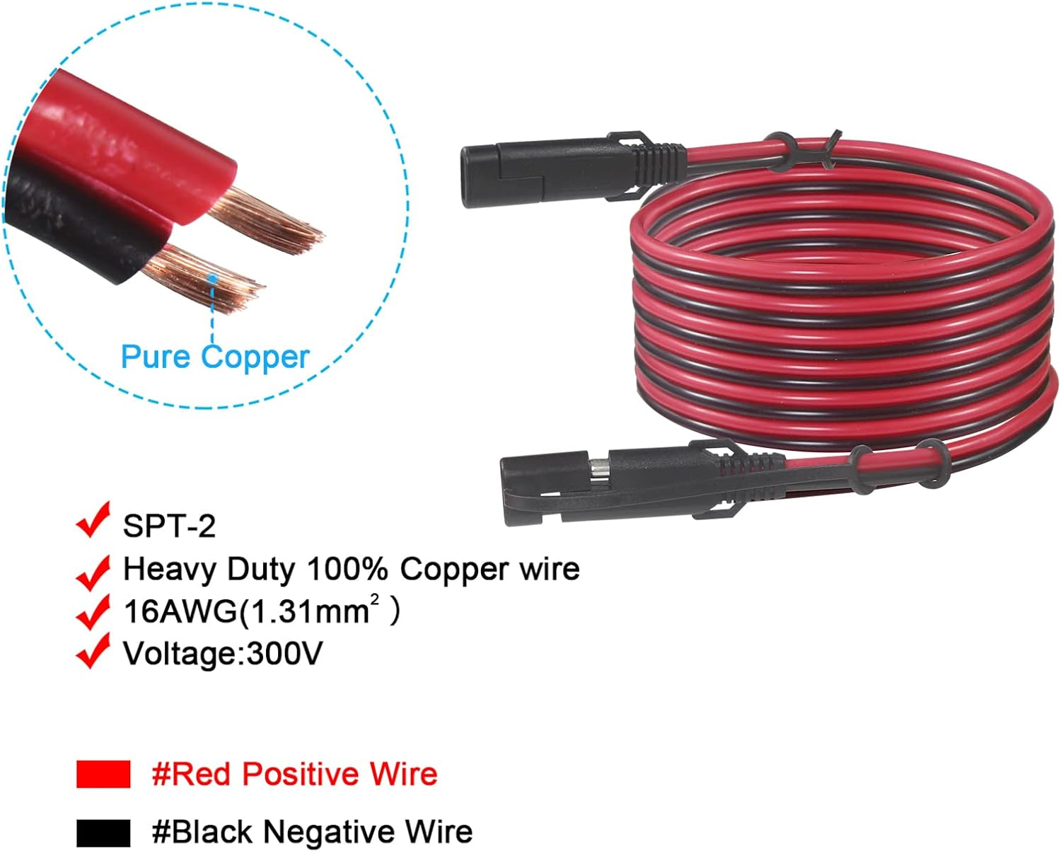 12FT SAE to SAE Extension Cable 16AWG- SAE Extension Cord, SAE 2Pin Bullet Quick - Image 3