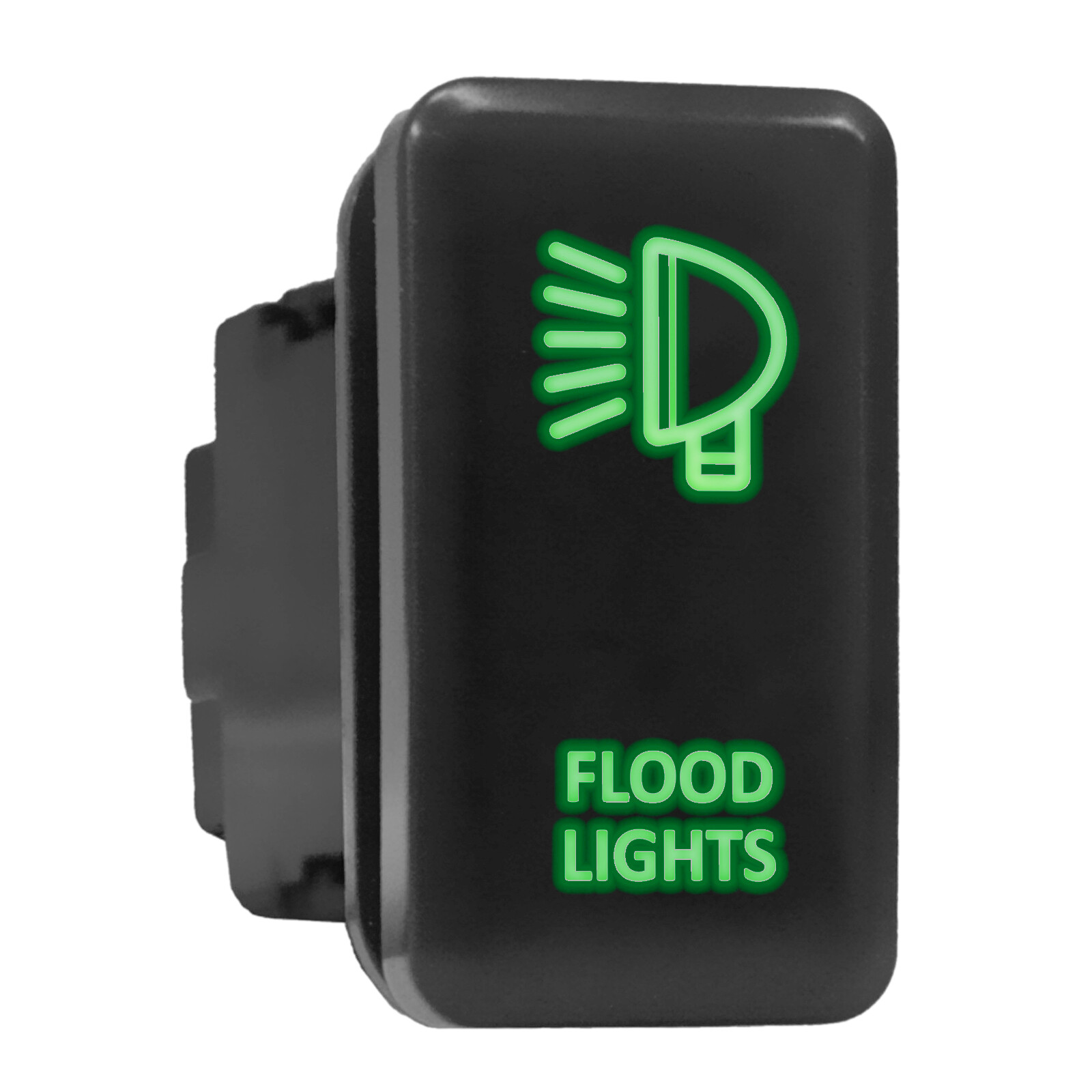 FLOOD LIGHTS - Green Backlit Tall Push In Switch 1.54"x 0.83" (Fit: Toyota)