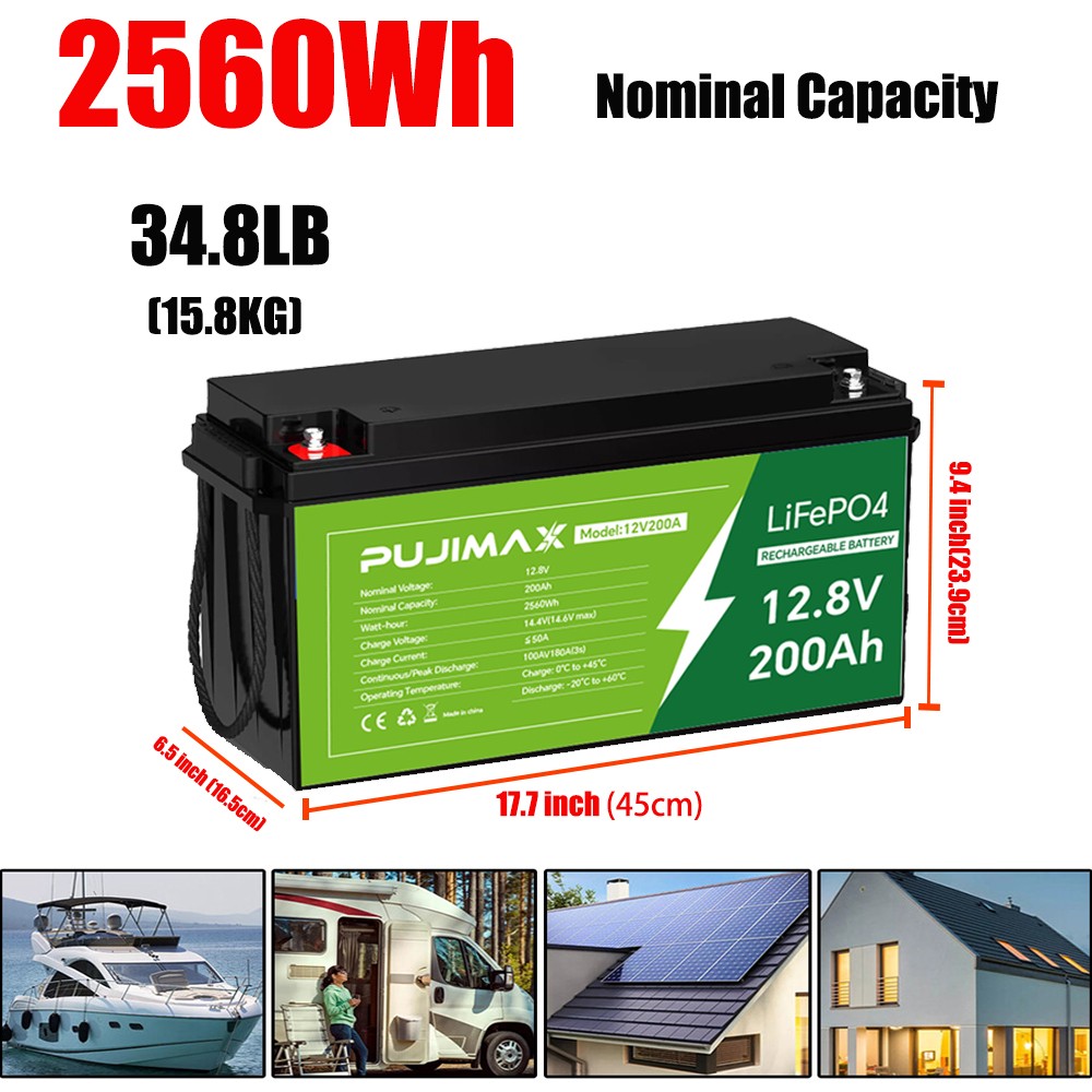 12V 200Ah LiFePO4 Lithium Battery 15000+ Deep Cycle Built-in BMS For RV Solar