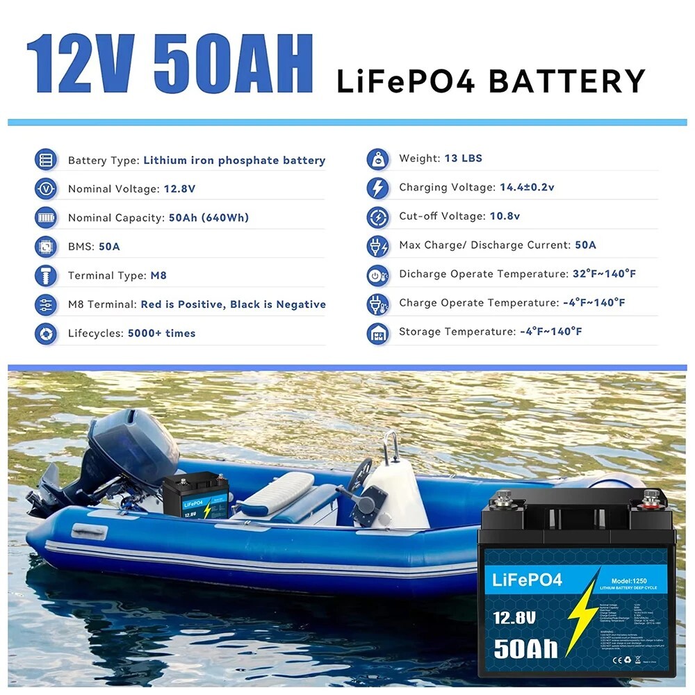 Btrpower 12V 16Ah/30Ah 50Ah LiFePO4 Lithium Battery for RV Marine Solar System - Image 3