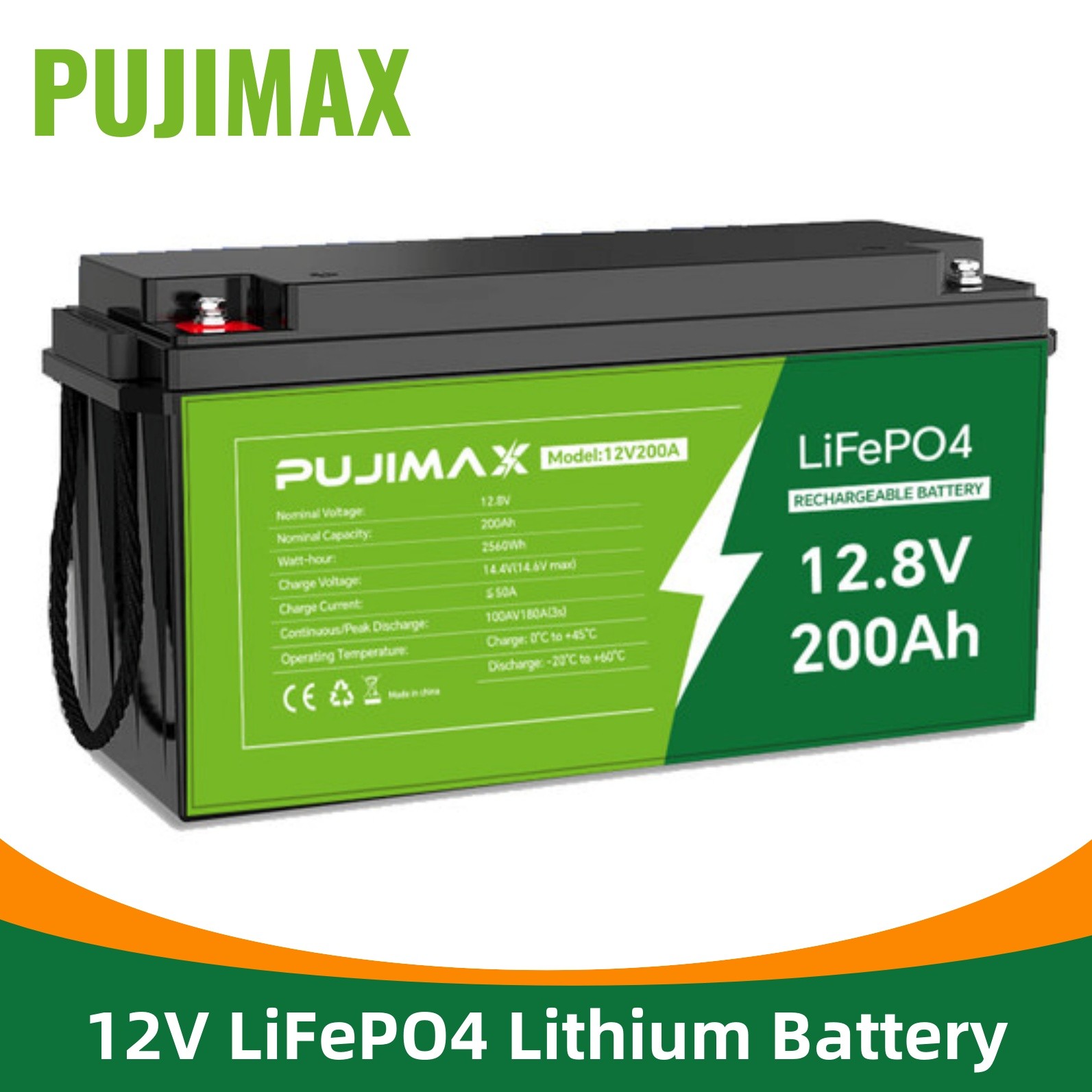 12V 200Ah LiFePO4 Deep Cycle Battery 2560Wh Built-in BMS For Golf Cart RV Solar