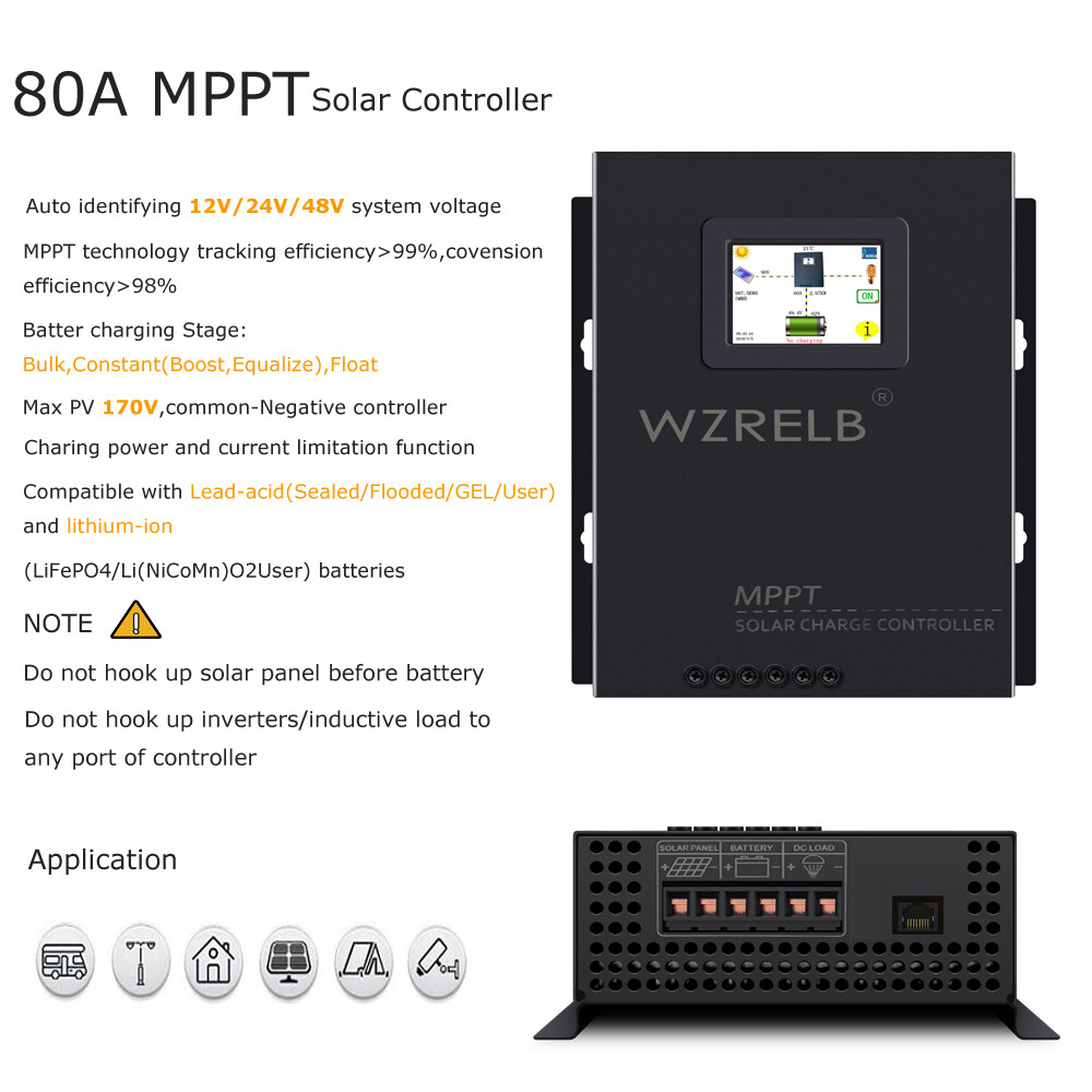 80A MPPT Solar Charge Controller Lion Acid Battery 12/24/36/48V Auto Home Motor - Image 2