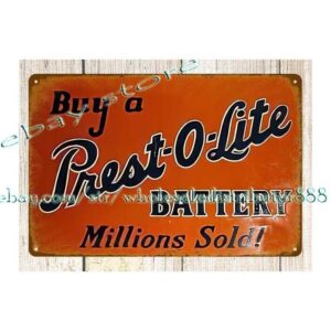 prest-o-lite battery automotive mancave garage metal tin sign plaque design