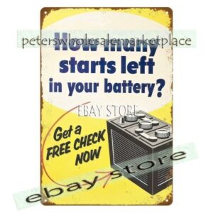 1950s car automotive check battery metal tin sign inspirational wall decorative