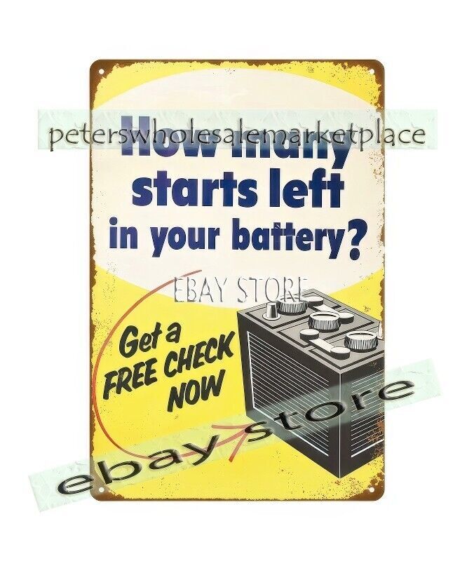 1950s car automotive check battery metal tin sign inspirational wall decorative