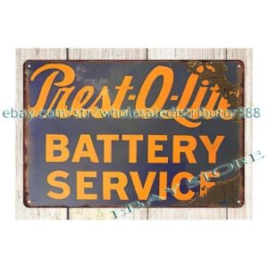 prest-o-lite battery car shop garage automotives metal tin sign metal in wall