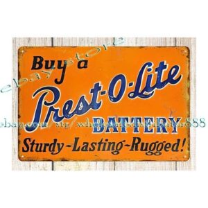 prest-o-lite battery automotive garage metal tin sign fancy wall decor